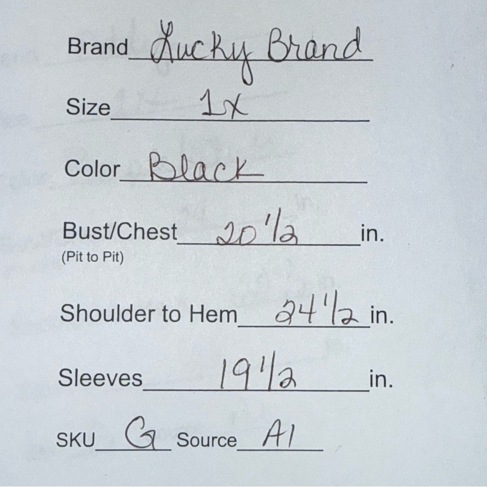 Lucky Brand 1X Black Henley Top Velvet Burnout Geo Boho Long Sleeve - Picture 8 of 8